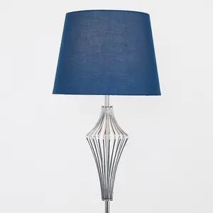 ValueLights Jaspa Polished Chrome Metal Wire Geometric Diamond Design Floor Lamp with Navy Blue Shade