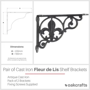 Oakcrafts - Pair of Antique Cast Iron Fleur De Lis Shelf Brackets - 220mm x 160mm