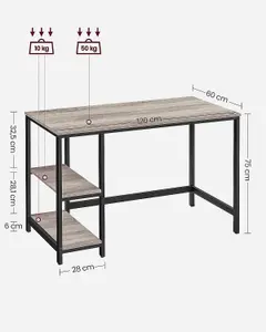 VASAGLE Industrial Computer Desk, Office and Living Room Work Table with Steel Frame and 2 Shelves, Heather Greige and Ink Black