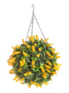 Pair of Best Artificial 28cm Yellow Lush Lavender Hanging Basket Flower Topiary Ball - Weather & Fade Resistant