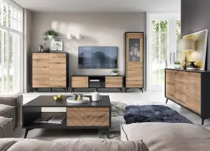 Stylish Diamond TV Cabinet H500mm W1540mm D390mm - Oak Evoke & Black for Modern Living Spaces