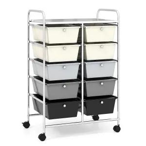 Costway 10 Drawers Storage Trolley Mobile Rolling Utility Cart Home Office Organizer