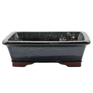 37cm Glazed Bonsai Pot - Rectangle - 37cm x 30cm x 12cm - Rectangle - Green