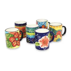 Classic Spanish Mugs Set of 6 Kitchen Dining Coffee Tea Hot Drinking Cups 10cm