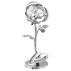 Modern 60th Anniversary Silver Plated Flower with Swarovski Crystal Glass Bud