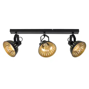 ValueLights Smedley 3 Way Black Ceiling Bar Spotlight and E27 Radio Valve LED 4W Warm White 2700K Bulbs