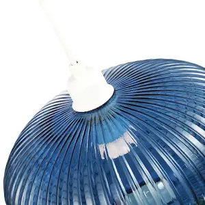 Modern Designer Navy Midnight Blue Line Ribbed Glass Oval Pendant Lamp Shade