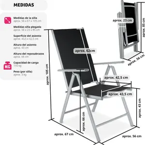 Garden Chairs Marilena - Set of 2, folding, aluminium, 7-position adjustable backrest - silver