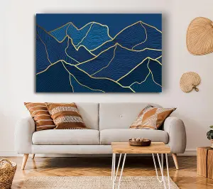 Gold Mountains On Blue Canvas Print Wall Art - Medium 20 x 32 Inches