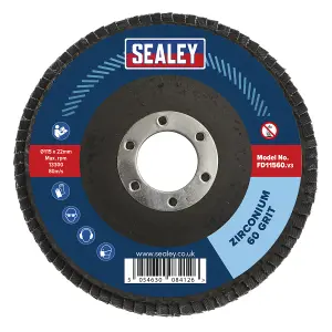 Sealey 60 Grit Flap Discs Zirconium 115mm 22mm Bore 10 Pieces FD1156010