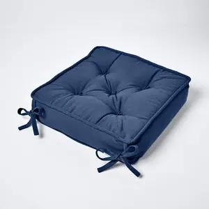 Homescapes Navy Blue Cotton Dining Chair Booster Cushion