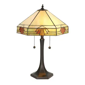 Medium Tiffany Glass Table Lamp - Art Deco Design - Dark Bronze Finish