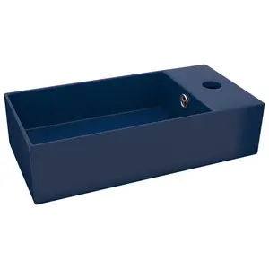 Belfry Bathroom Kettering 480mm L x 250mm W Ceramic Rectangular Sink with Overflow Dark Blue