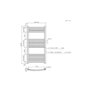 Rinse Modern Bathroom Heated Towel Rail Ladder Radiator 1000x500mm Curved for Bathroom Kitchen Anthracite