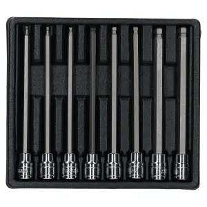 3/8in Drive Metric Extra Long Allen Hex Key Ball Ended Sockets 8pc