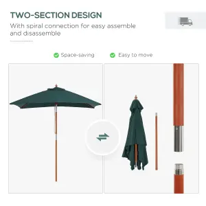 Outsunny Wooden Patio Umbrella Market Parasol Outdoor Sunshade 6 Ribs Green