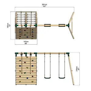 Rebo Beat The Wall Wooden Swing Set with Double up & Over Climbing Wall -Capstone