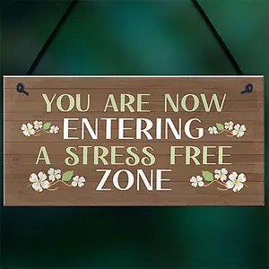 Garden Sign Hanging Wall Sign STRESS FREE ZONE Sign Garden Shed Plaque House Signs Plaque Outdoor Decoration Signs For Outside