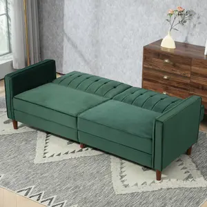 HOMCOM Convertible Sofa Futon Velvet-Touch Tufted Couch Sofa Bed Green