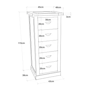 Tropea 5 Drawer Narrow Chest of Drawers Chrome Cup Handle