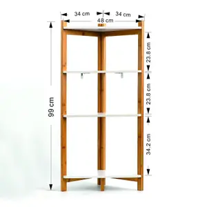 Tess White & Bamboo Corner Shelf/ Bathroom Freestanding Storage Units