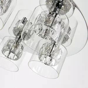 5 Bulb Ceiling Lamp & 2x Matching Flush Wall Light Round Chrome & Crystal Glass