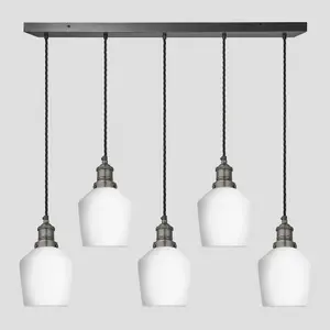 Industville Brooklyn Opal Glass Schoolhouse 5 Wire Cluster Lights, 5.5 inch, White, Pewter holder