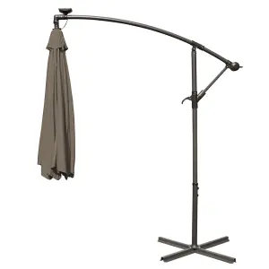 SunDaze 3M Taupe LED Garden Patio Cantilever Banana Hanging Umbrella, Parasol Base & Weather Protective Cover