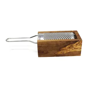 Olive Wood Natural Grained Rustic Kitchen Dining Grater w/ Box (Diam) 11cm