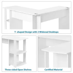 Corner Desk for Home Office L-Shaped Desk Gaming Desk Large Computer Desk Study Gaming Table Workstation, Easy to Assemble (White)