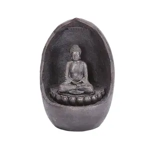 Hybrid Powered Zen Buddha Water Feature - Solar & Battery Operated Decorative Outdoor Garden Fountain - Measures H60 x W39 x D36cm