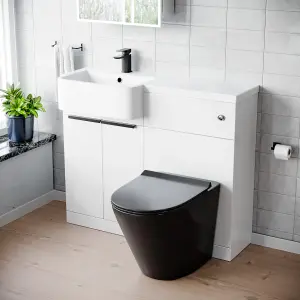 Nes Home 1000mm LH Basin Vanity Black Handles, WC Unit & Round Black BTW Toilet