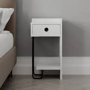 Jan Versatile Modern Bedside Table with Drawer and Open Shelf Dark Coffee / Left Orientation