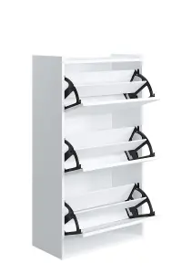 Adel Shoe Cabinet with 3 Flip Doors, 65 x 32 x 118 cm, White