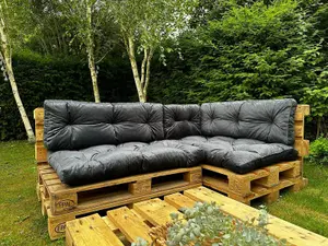 Garden Outdoor Cushion Bench Pad Pallet Corner Sofa Infill Black Velvet Tufted