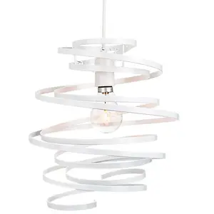 Contemporary White Gloss Metal Double Ribbon Spiral Swirl Ceiling Light Pendant