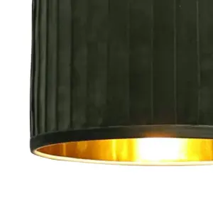 First Choice Lighting Set of 2 Sundance Dark Green Velvet Pleated 30cm Lamp Shades with Gold Inner