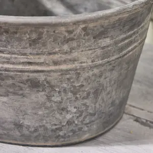 Vintage Grey Galvanised Trough Bucket Flower Pot with Handles Embossed Outdoor Garden Planter