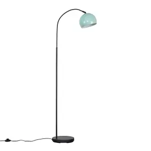 ValueLights Designer Style Dark Grey Curved Stem Floor Lamp With Pale Blue Dome Shade Complete With 6w LED GLS Bulb In Warm White