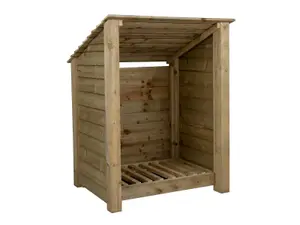 Wooden log store (roof sloping back) W-99cm, H-126cm, D-88cm - natural (light green) finish