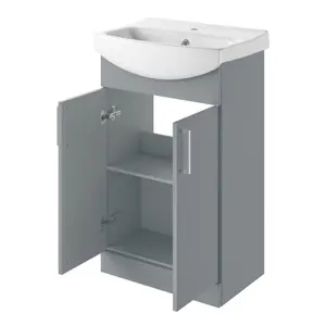 Veleka Gloss Grey Freestanding Vanity unit & basin set - Includes 2 Door vanity (W)550mm (H)900mm