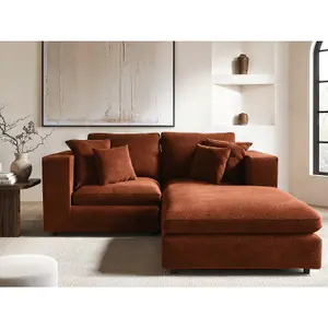 Solace+Co Asher 3 Seater Sofa with Footstool - Burnt Orange Chenille