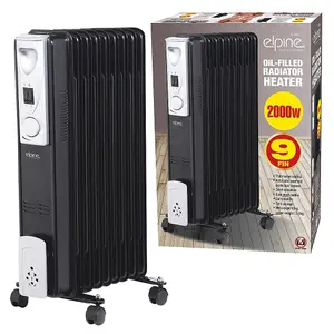 2000w 9 Fin Portable Oil Filled Radiator Heater Electrical Caravan Office Home Black