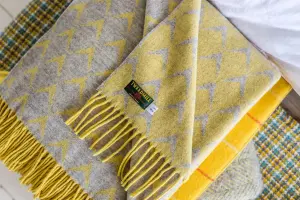 Tweedmill 100% Pure New Merino Wool Coastal Abersoch Blanket/Throw Yellow 140 x 180cm Made in UK