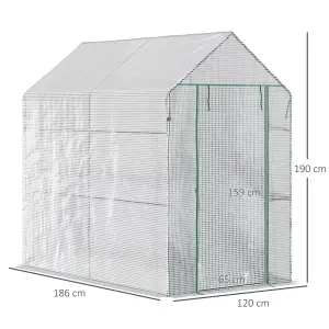 Outsunny Walk in Greenhouse w/Shelves Steeple Grow House 186x 120 x 190cm White