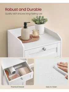 VASAGLE Bathroom Cabinet With Laundry Basket, Bathroom Storage Unit With 1 Drawer And 1 Laundry Hamper, Cloud White