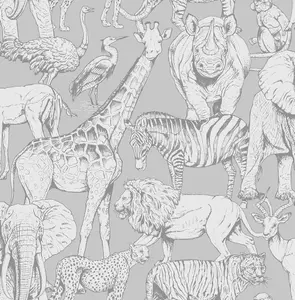 Superfresco Easy Grey Jungle animals Smooth Wallpaper