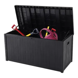 4 x 2 ft Black Large Lockable Waterproof Plastic Outdoor Garden Storage Box with Lid 430L Flat Top