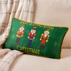 furn. Nutcracker Cracking Christmas Velvet Polyester Filled Cushion