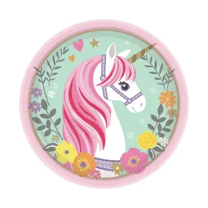 Amscan Magical Unicorn Paper Party Plates (Pack of 8) Pink/White/Mint (18cm)